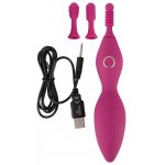 SWEET SMILE - LEKKI PORĘCZNY WIBRATOR Z 3 WYMIENNYMI NASADKAMI