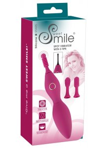 SWEET SMILE - LEKKI PORĘCZNY WIBRATOR Z 3 WYMIENNYMI NASADKAMI