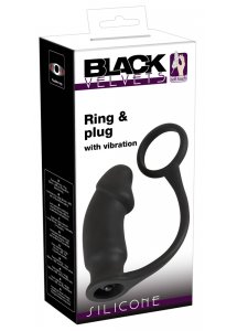 PIERŚCIEŃ NA PENISA Z WTYCZKĄ WIBRACYJNĄ-BLACK VELVETS