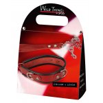 WILD THING BY ZADO - SKÓRZANA OBROŻA ZE SREBRNYM ŁAŃCUSZKIEM CZERWONA