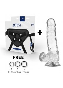 X RAY - UPRZĄŻ Z 3 PIERŚCIENIAMI + PRZEZROCZYSTE DILDO 18,5CM