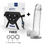 X RAY - UPRZĄŻ Z 3 PIERŚCIENIAMI + PRZEZROCZYSTE DILDO 22CM