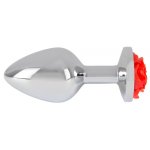 YOU2TOYS - SREBRNY KOREK ANALNY Z CZERWONĄ RÓŻĄ