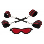 KAJDANKI NA RĘCE I NOGI Z MASKĄ CZARNO-CZERWONE/RESTRAINT SET HOGTIE