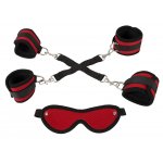 KAJDANKI NA RĘCE I NOGI Z MASKĄ CZARNO-CZERWONE/RESTRAINT SET HOGTIE
